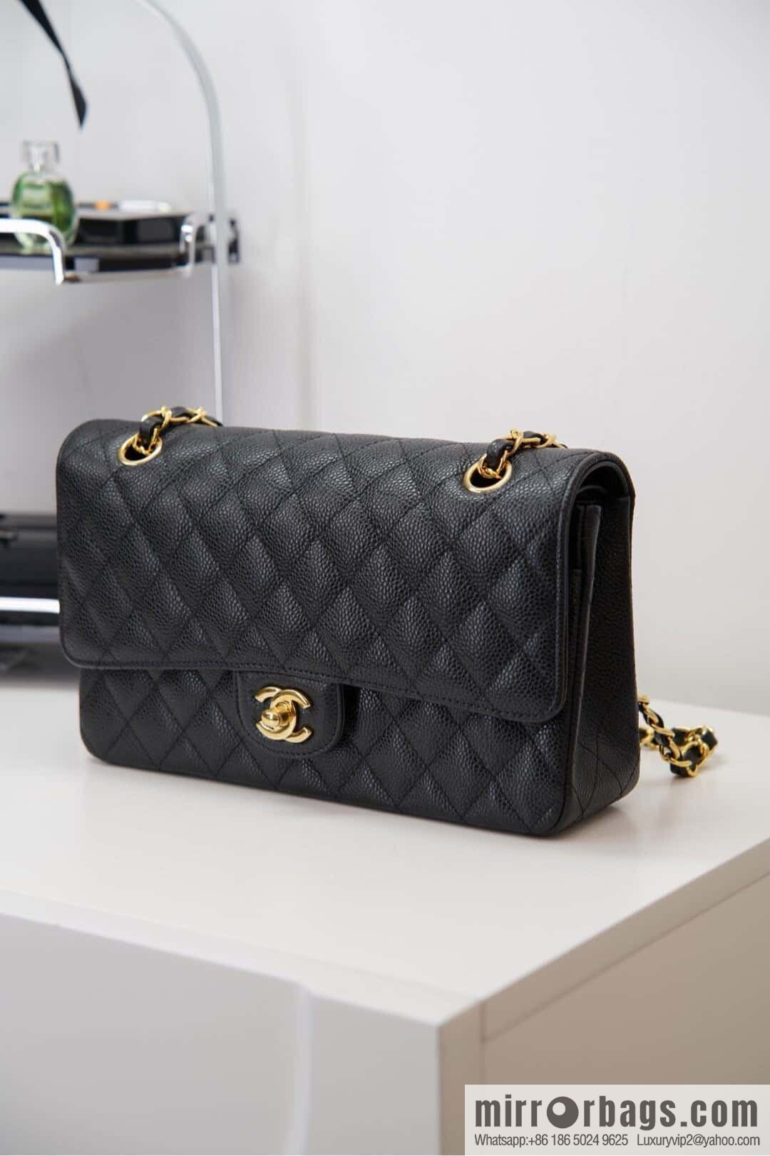 Classic Flap, black gold, large ball pattern 〰️ A01112
