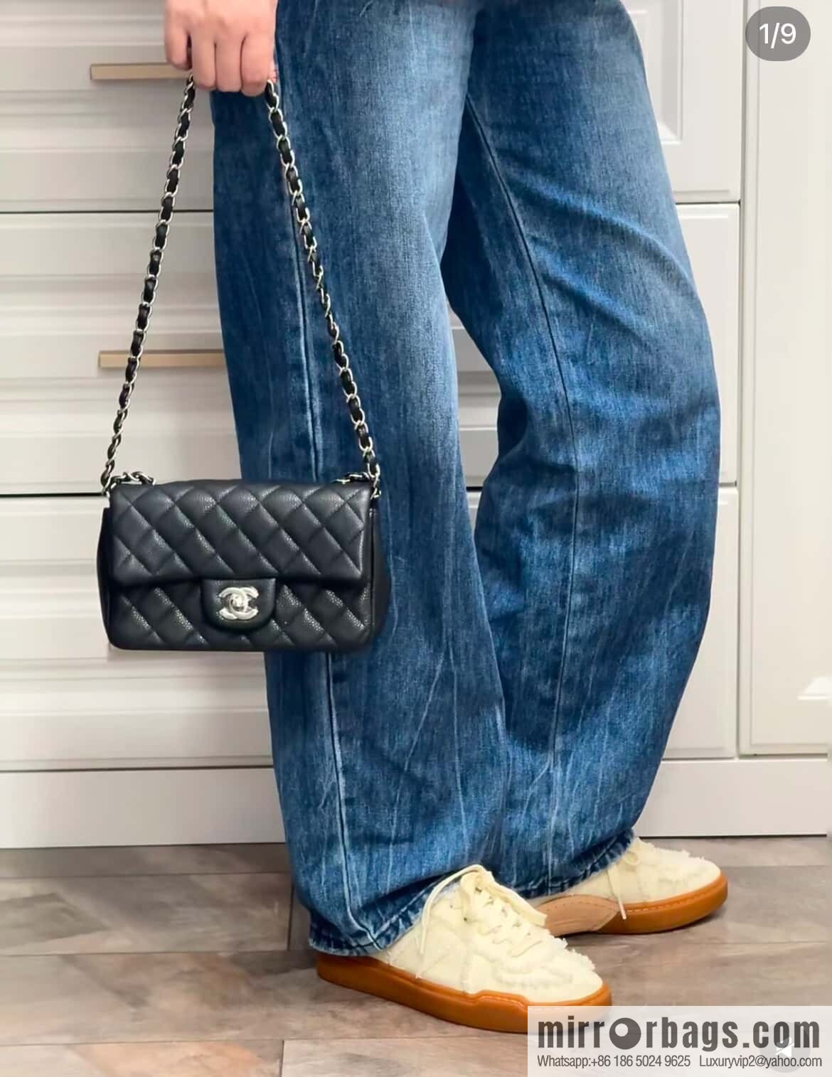 ℂ𝔽 𝗖𝗹𝗮𝘀𝘀𝗶𝗰 𝗙𝗹𝗮𝗽 | genuine leather litchi pattern black silver 🖤 A01116
