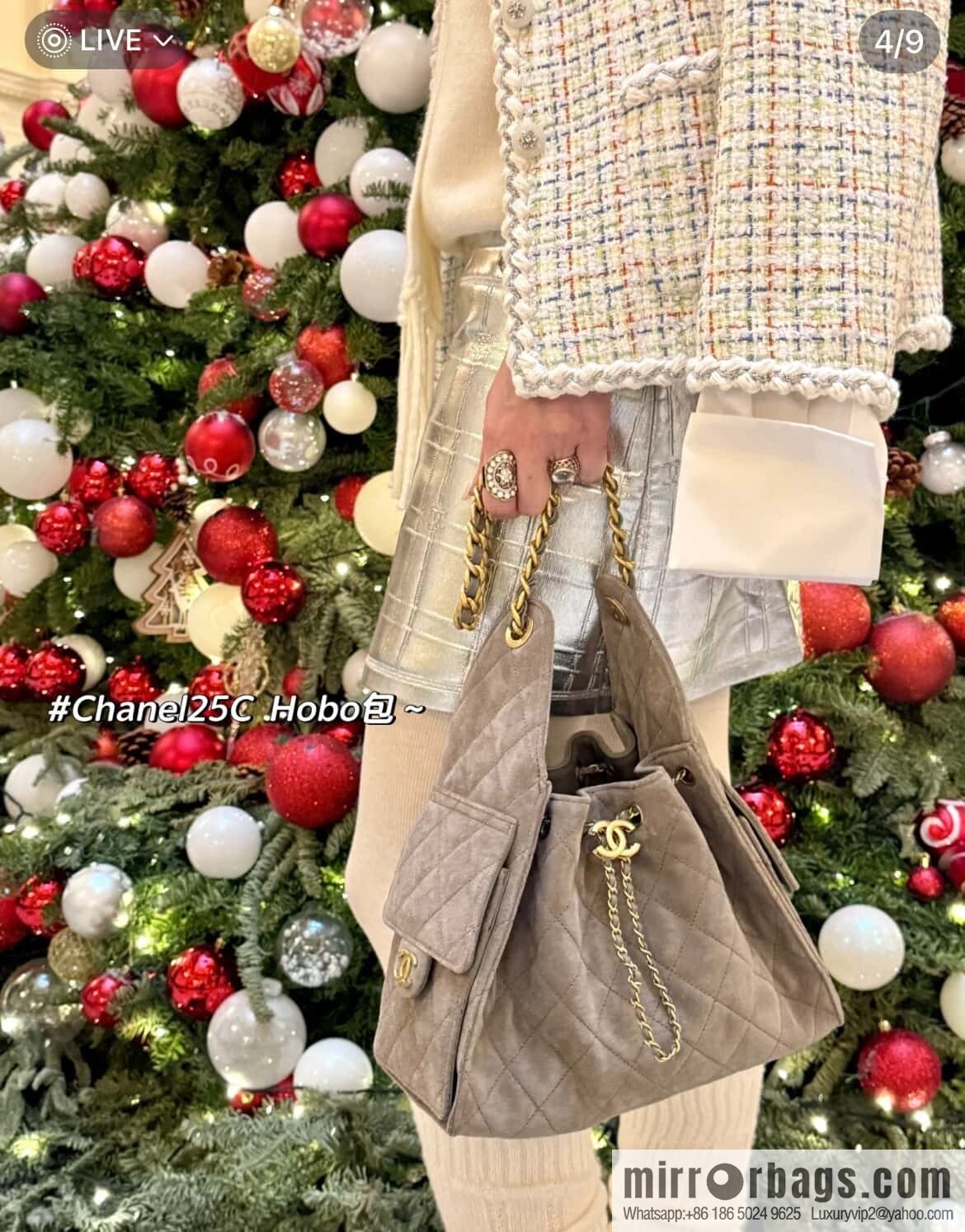 𝐂𝐡𝐚𝐧𝐞𝐥 𝟐𝟓𝐜 Grey Suede Drawstring Bucket Bag, Small 🌟 AS5293