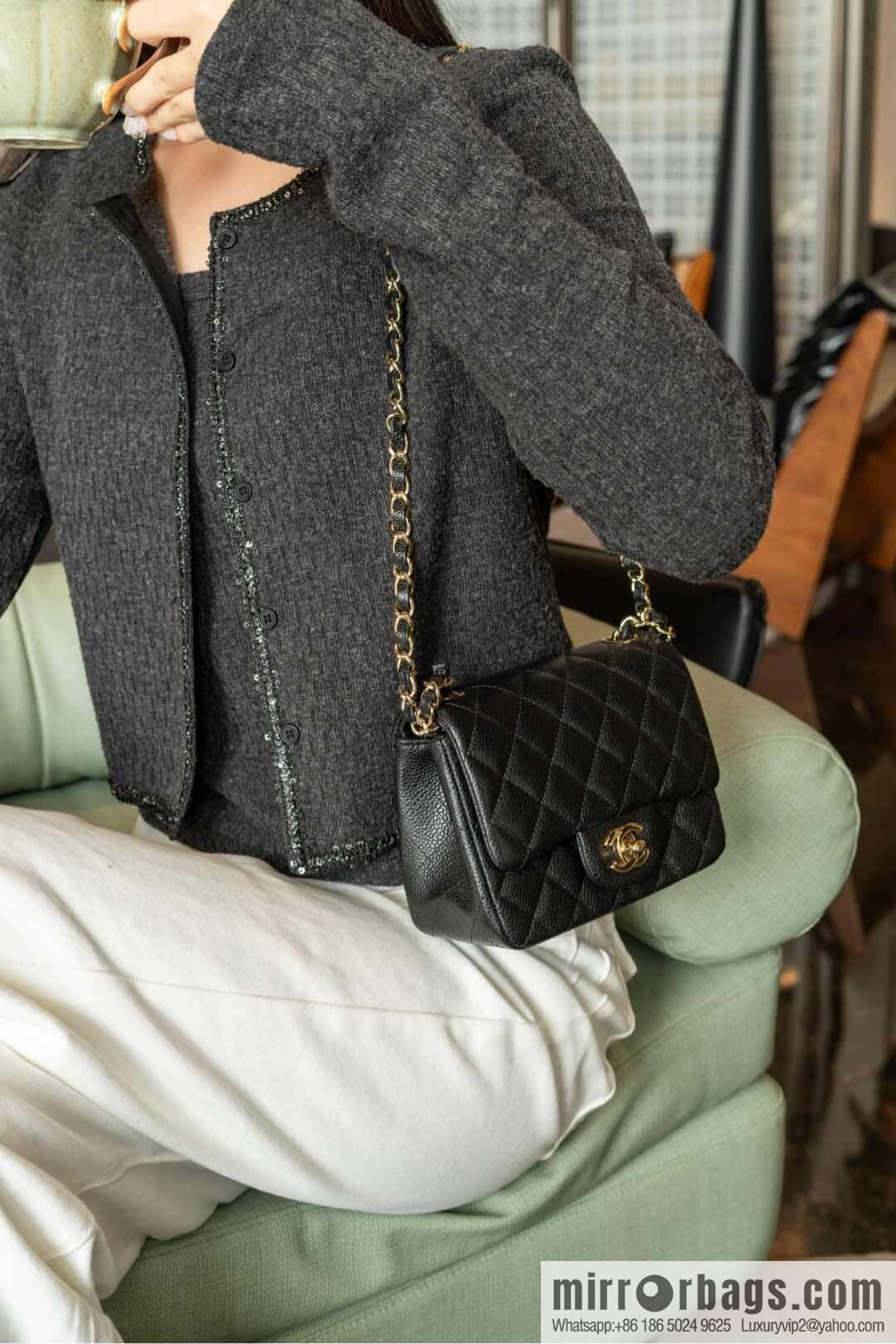 𝗖𝗹𝗮𝘀𝘀𝗶𝗰 𝗙𝗹𝗮𝗽 | genuine skin lychee pattern, Fatty Fang, black gold 🖤 A01115