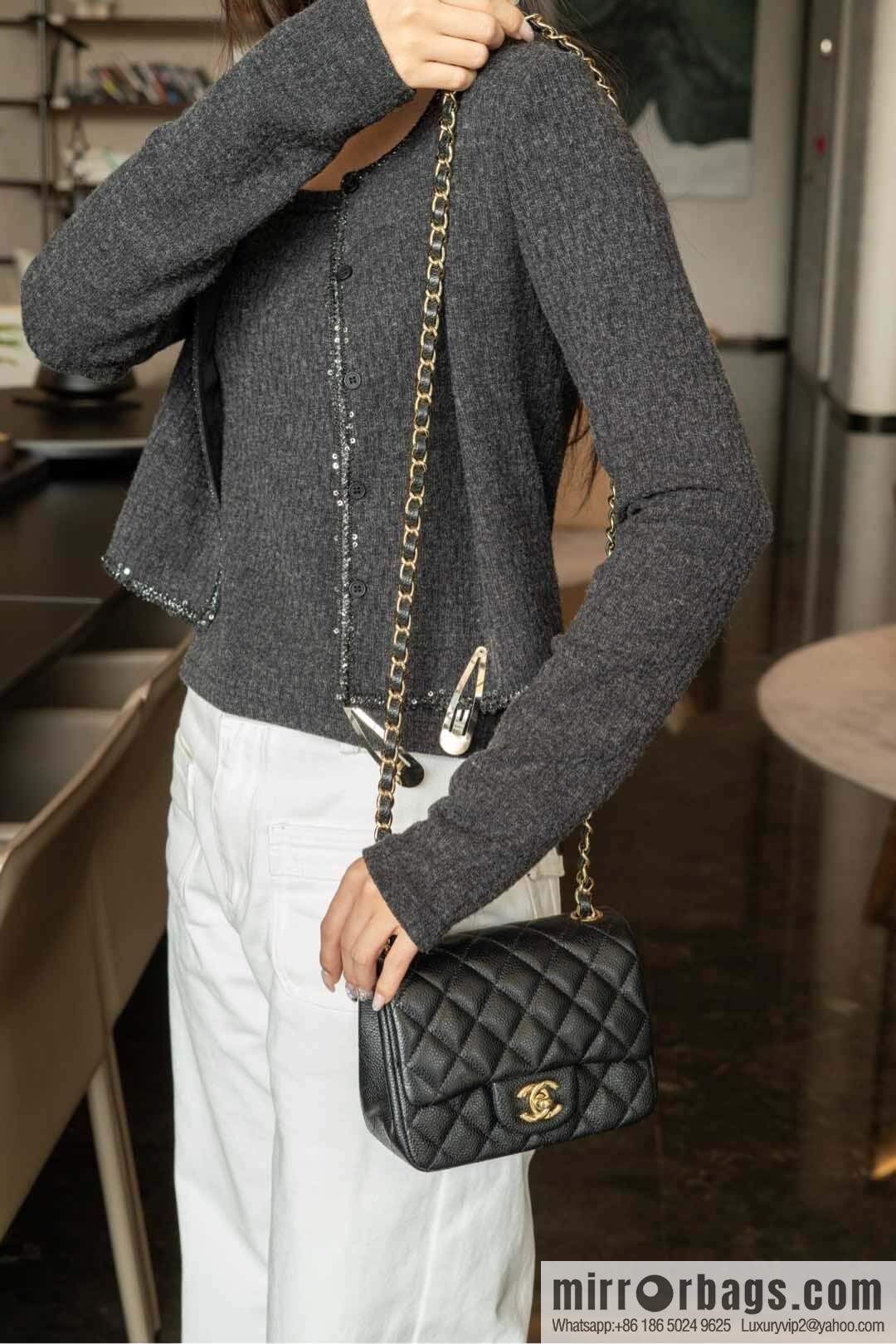 𝗖𝗹𝗮𝘀𝘀𝗶𝗰 𝗙𝗹𝗮𝗽 | genuine skin lychee pattern, Fatty Fang, black gold 🖤 A01115