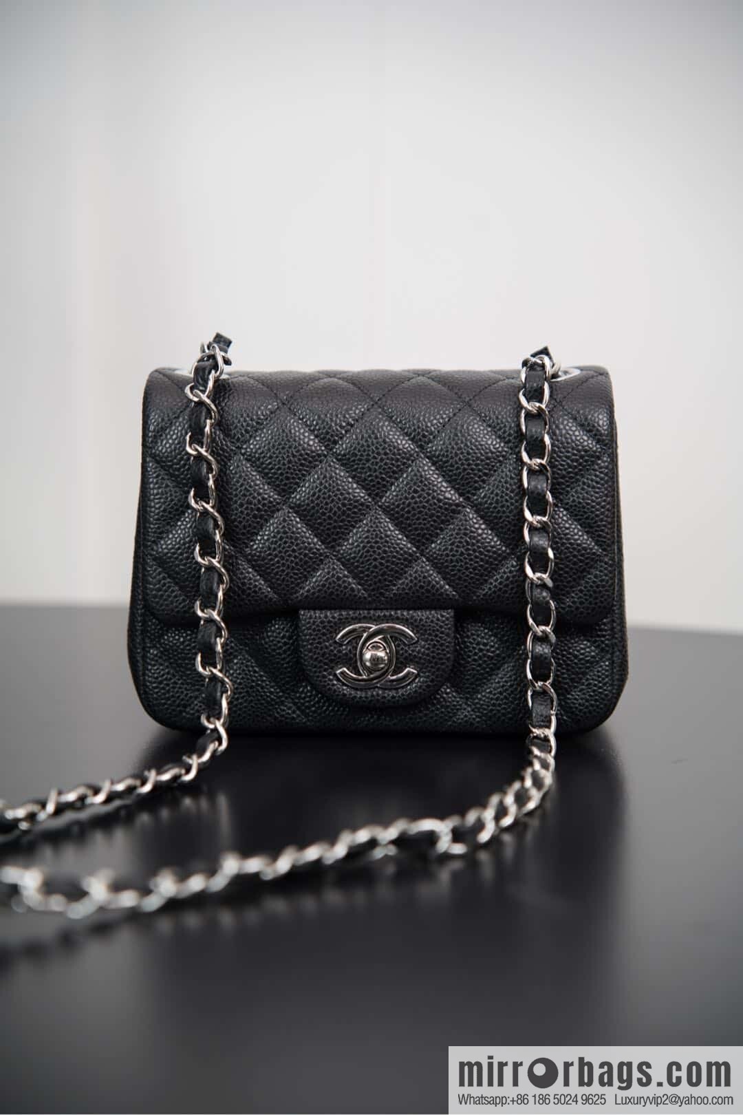 ℂ𝔽 𝗖𝗹𝗮𝘀𝘀𝗶𝗰 𝗙𝗹𝗮𝗽 | genuine leather lychee pattern, Fatty Fang, black silver 🖤 A01115