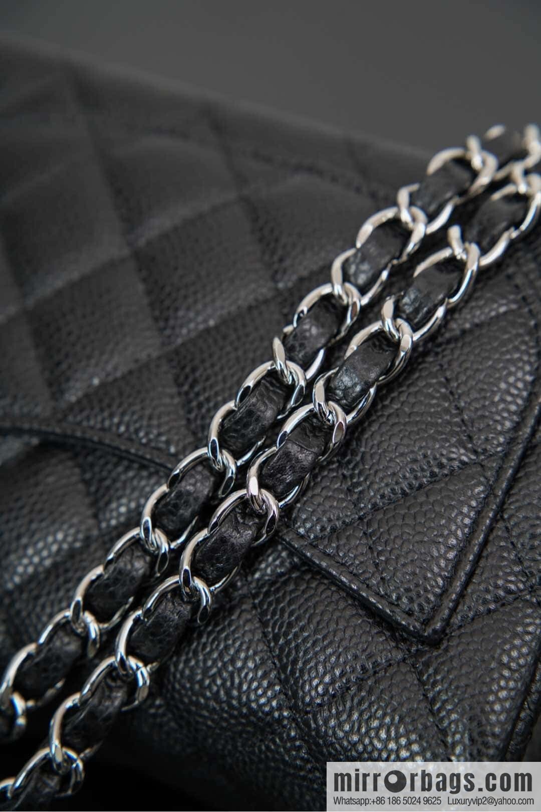 ℂ𝔽 𝗖𝗹𝗮𝘀𝘀𝗶𝗰 𝗙𝗹𝗮𝗽 | genuine leather lychee pattern, Fatty Fang, black silver 🖤 A01115