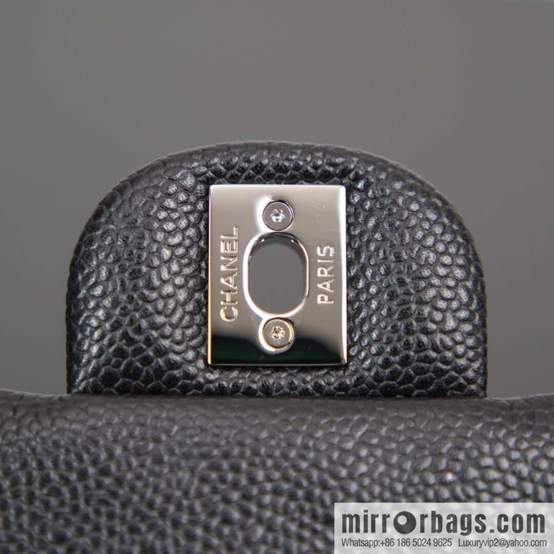 ℂ𝔽 𝗖𝗹𝗮𝘀𝘀𝗶𝗰 𝗙𝗹𝗮𝗽 | genuine leather lychee pattern, Fatty Fang, black silver 🖤 A01115