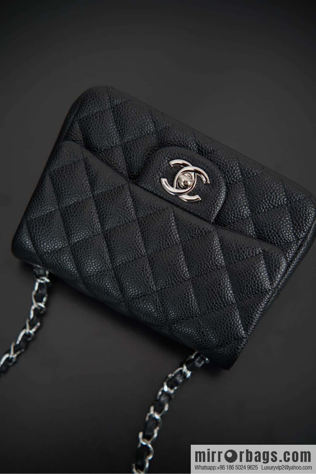 ℂ𝔽 𝗖𝗹𝗮𝘀𝘀𝗶𝗰 𝗙𝗹𝗮𝗽 | genuine leather lychee pattern, Fatty Fang, black silver 🖤 A01115