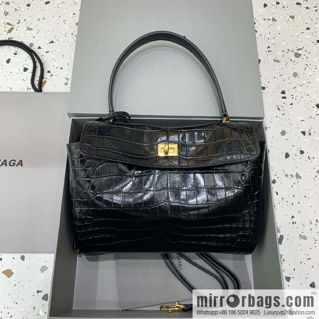 🖤[Small crocodile black 】 𝐁𝐀𝐋𝐄𝐍𝐂𝐈𝐀𝐆𝐀 𝐑𝐎𝐃𝐄𝐎 𝐁𝐀𝐆 series handbag model number: 78972