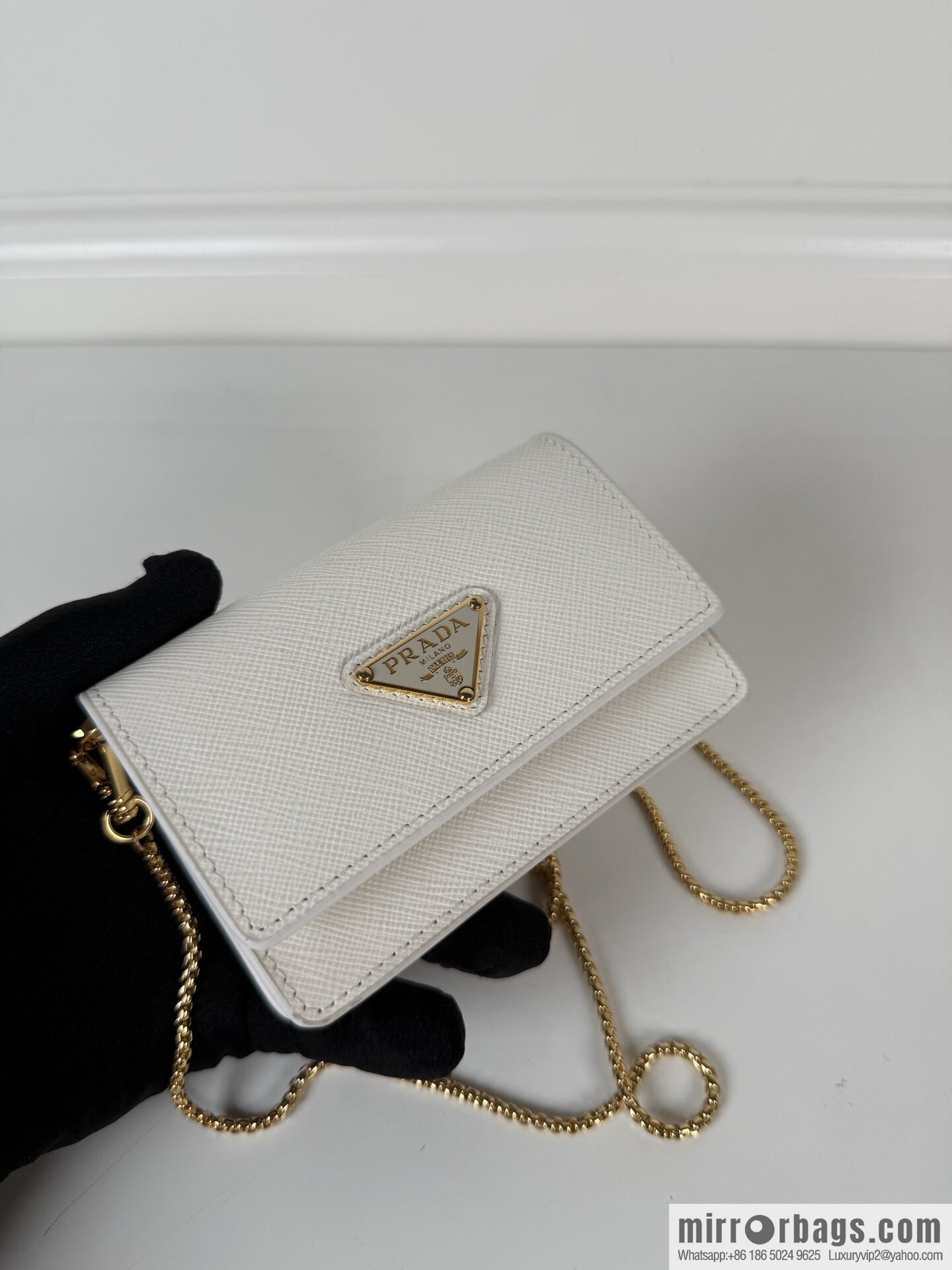 P ➡️ women's multi-function mini backpack, model 1MR034 white, cross pattern
