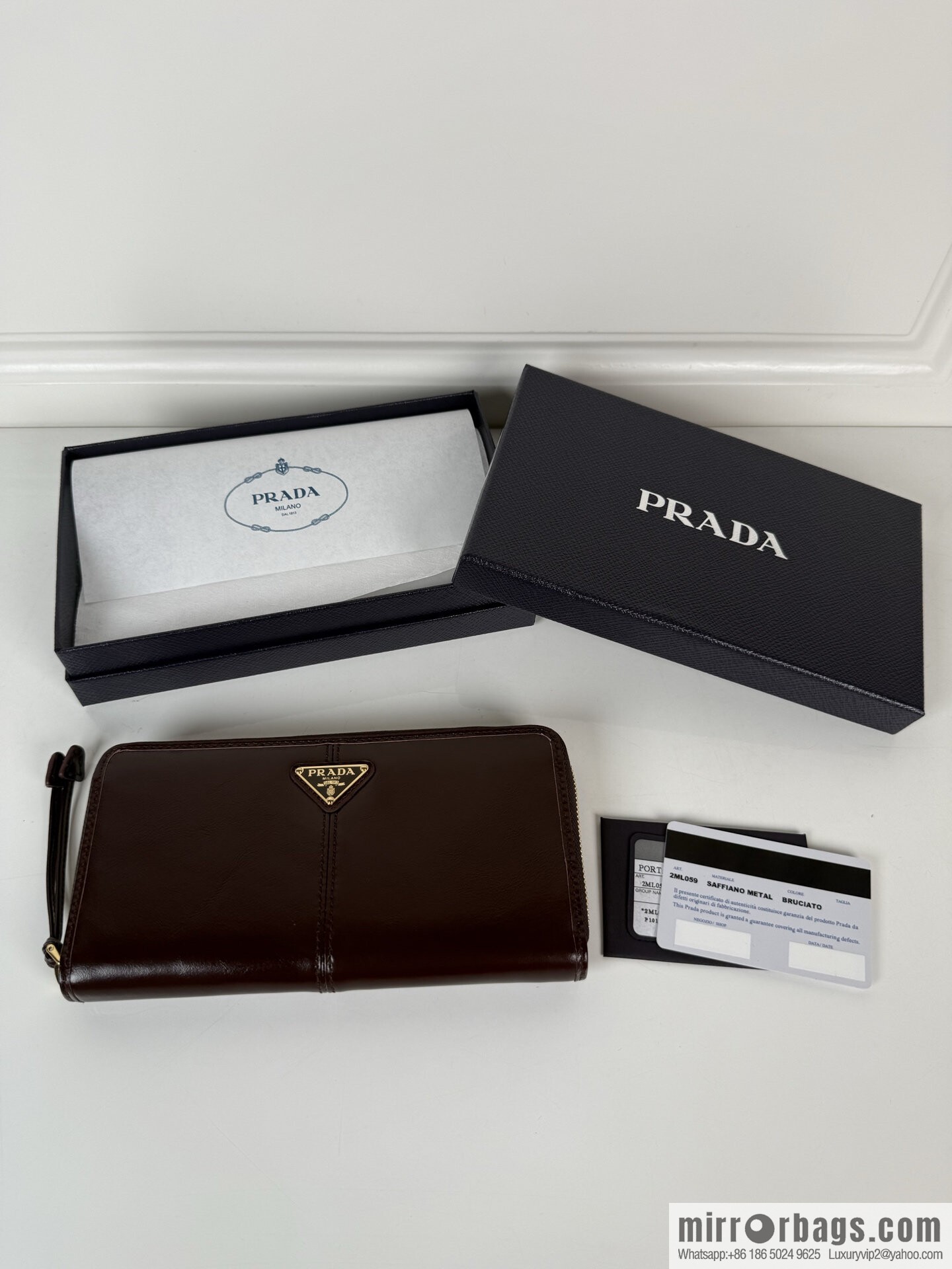 PRADA men's/women's triangle gold hardware standard oil wax leather zipper bag 2ML059 burgundy