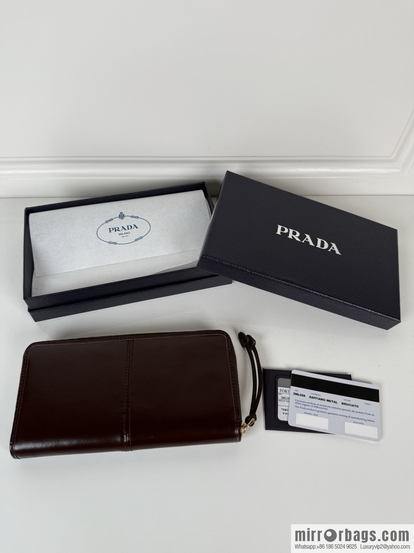 PRADA men's/women's triangle gold hardware standard oil wax leather zipper bag 2ML059 burgundy