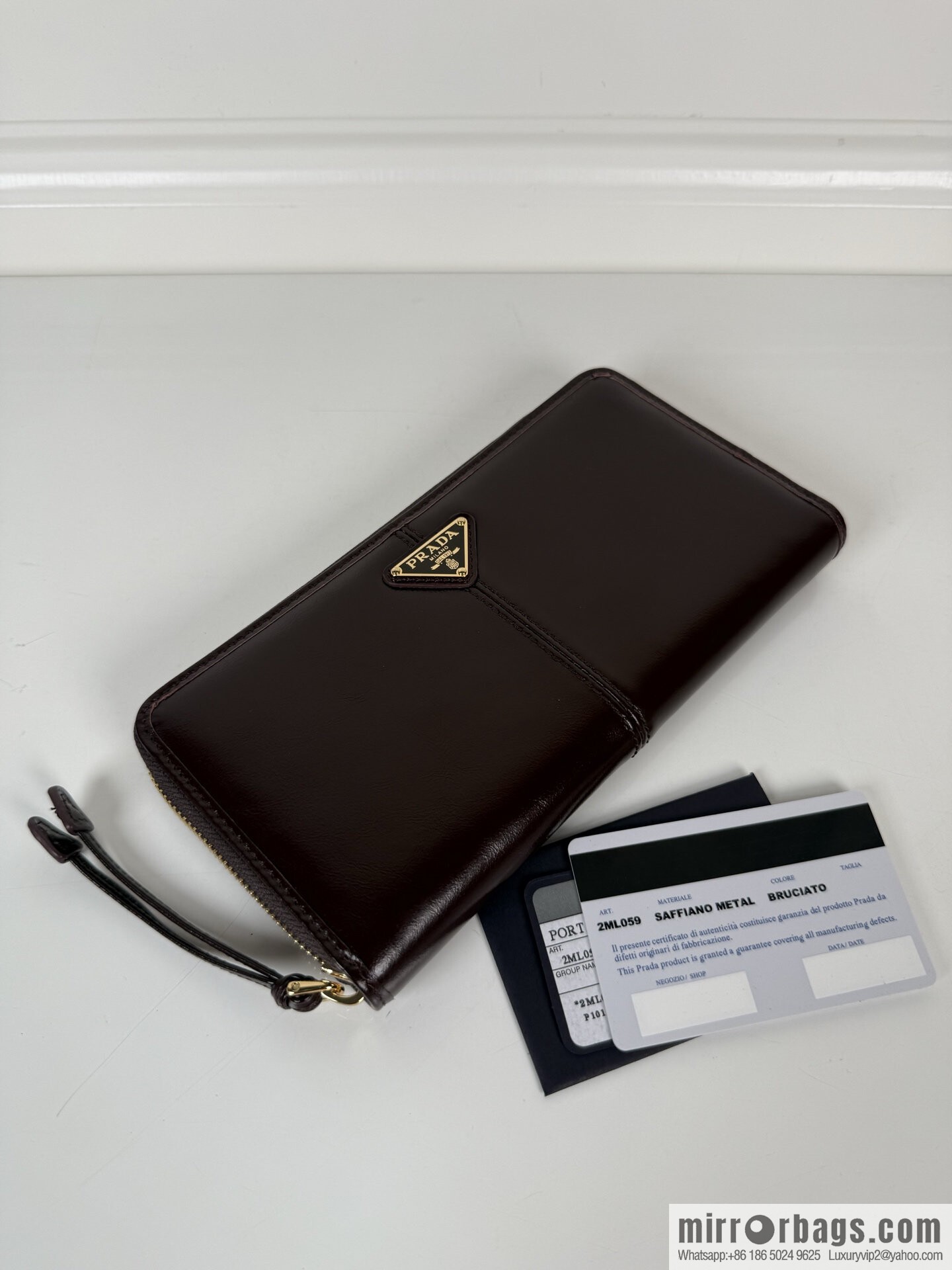 PRADA men's/women's triangle gold hardware standard oil wax leather zipper bag 2ML059 burgundy