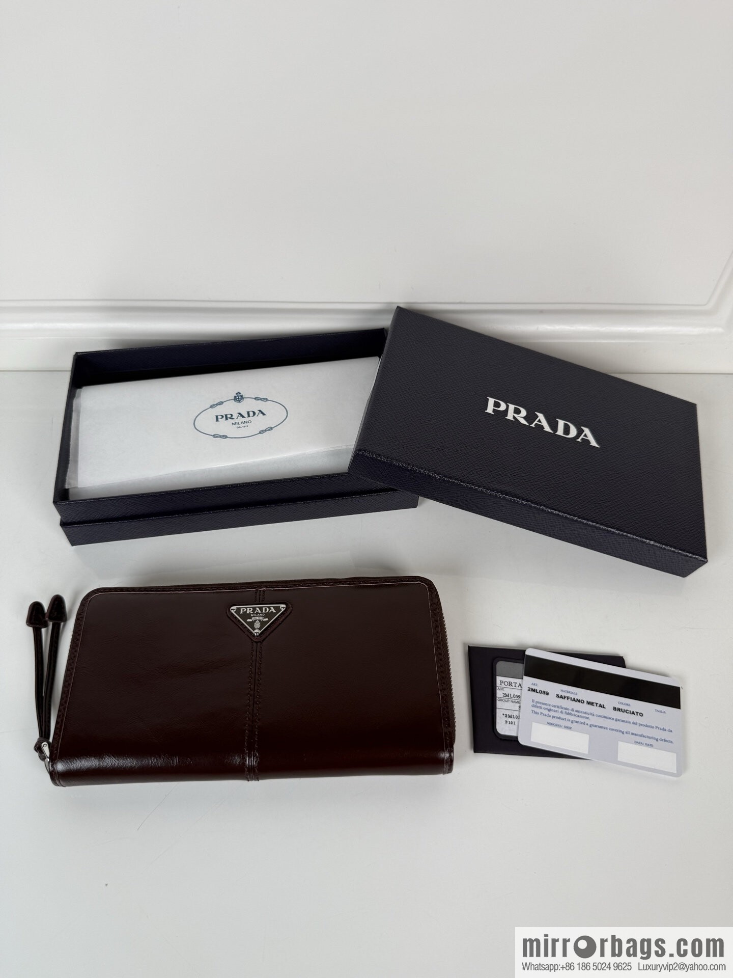 PRADA men's/women's triangular silver hardware standard oil wax leather zipper bag 2ML059 burgundy