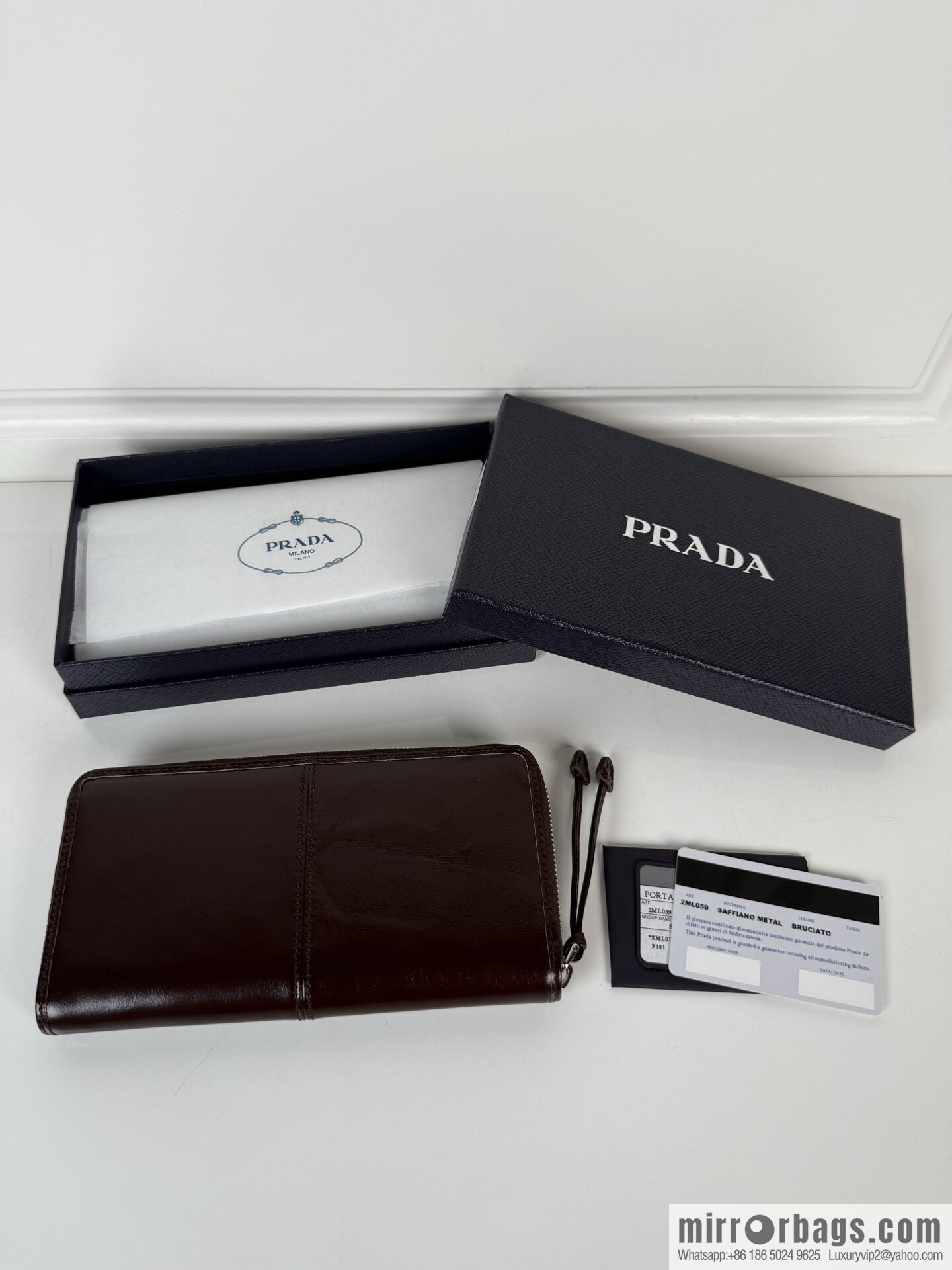 PRADA men's/women's triangular silver hardware standard oil wax leather zipper bag 2ML059 burgundy