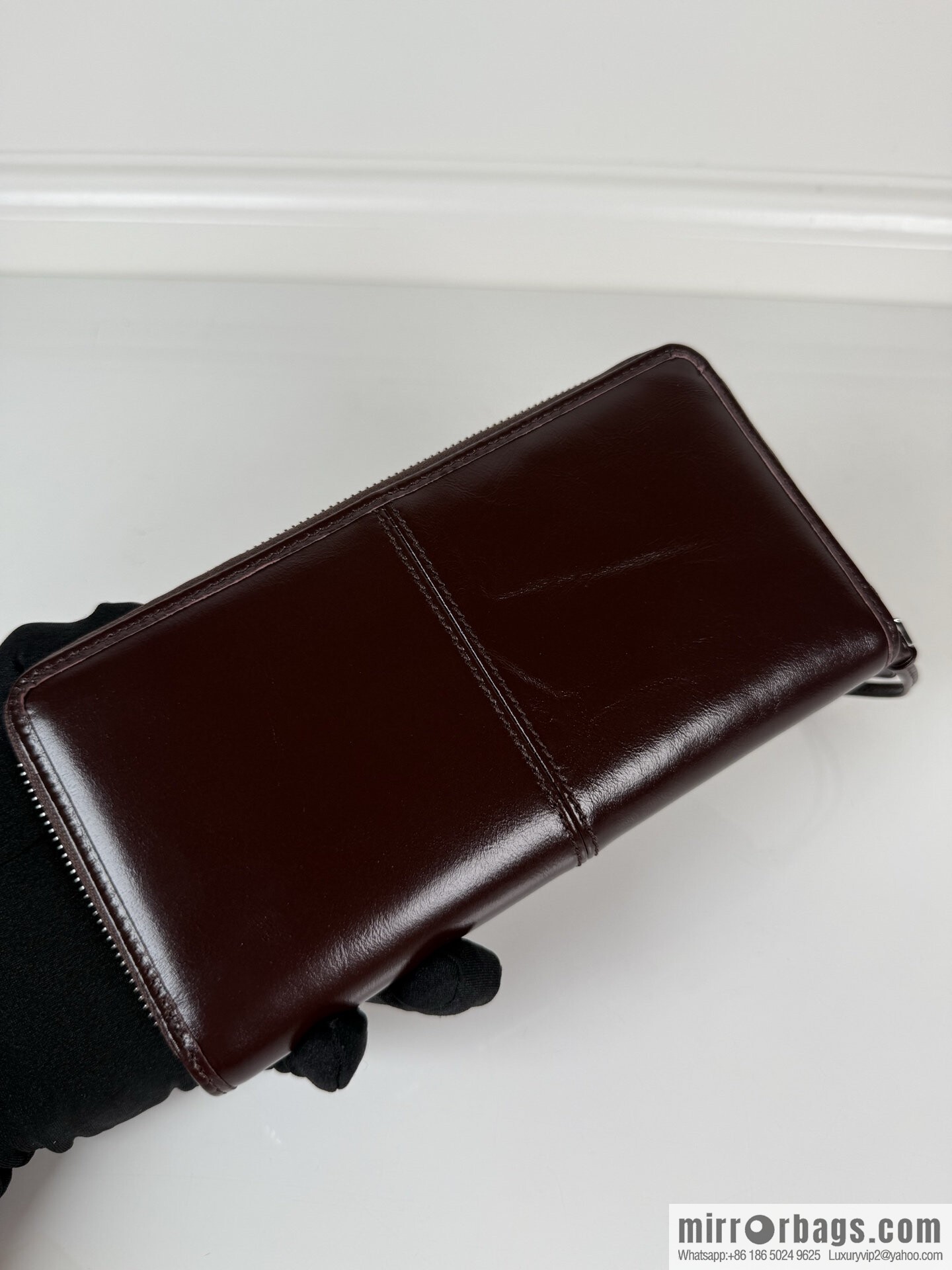 PRADA men's/women's triangular silver hardware standard oil wax leather zipper bag 2ML059 burgundy