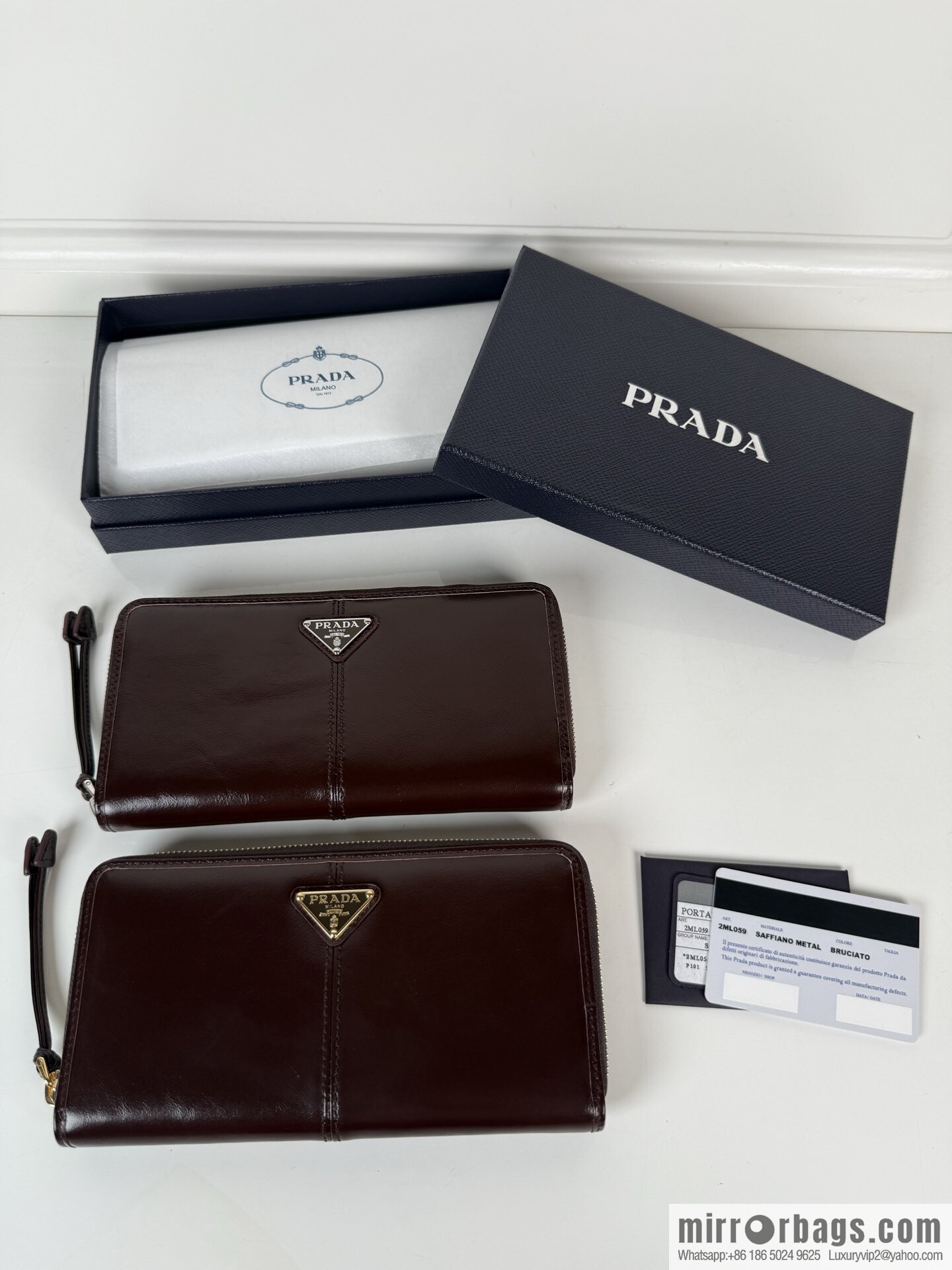 PRADA men's/women's triangular silver hardware standard oil wax leather zipper bag 2ML059 burgundy