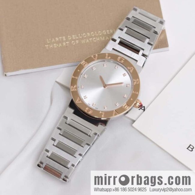 Rose Gold Diamond Bv Bulgari Ladies Quartz Watch