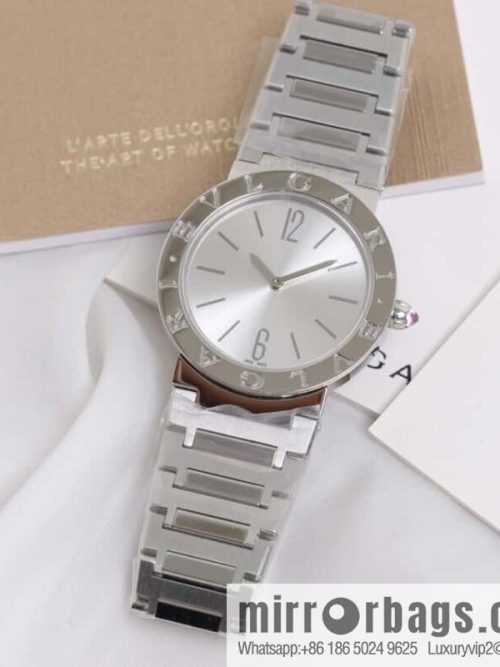 Silver Striped Bv Bulgari Ladies Quartz Watch