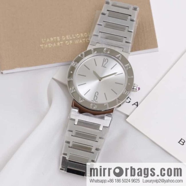 Silver Striped Bv Bulgari Ladies Quartz Watch