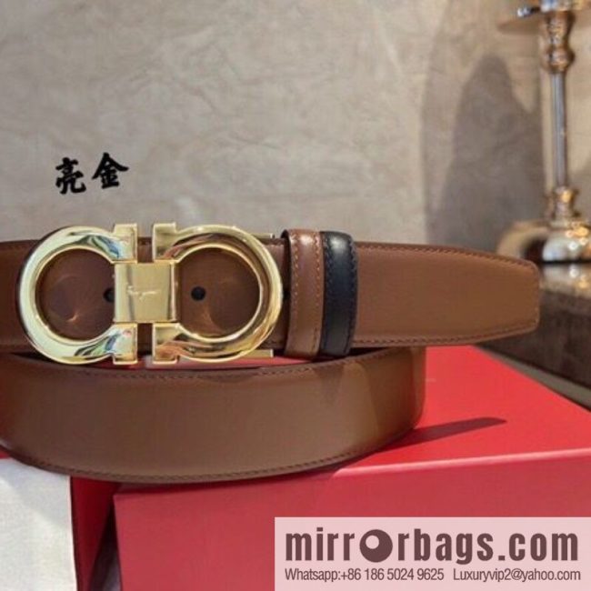 Ferragamo Ferragamo, exquisite 8-figure metal buckle men\'s textured belt 3.5cm - Image 2