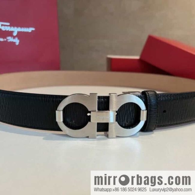 Ferragamo Ferragamo, Stainless Steel Figure 8 Metal Buckle, Metal Buckle Men\'s 3.5cm Belt - Image 2