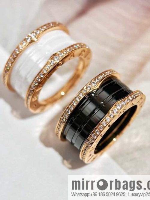 ❗Classic explosion ❗ with diamond ☀ BVLGARI with diamond black and white ceramic ring ☀