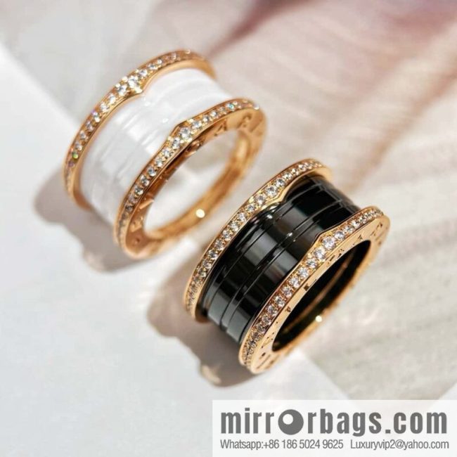 ❗Classic explosion ❗ with diamond ☀ BVLGARI with diamond black and white ceramic ring ☀