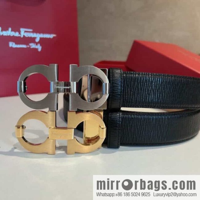 Ferragamo Ferragamo, Stainless Steel Figure 8 Metal Buckle, Metal Buckle Men\'s 3.5cm Belt
