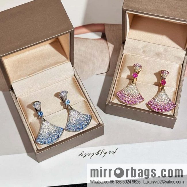 ❗️New ❗️ ☀ BVLGARI DIVAS\'DREAM gradual change powder gradual change blue diamond fan earrings earrings ☀️