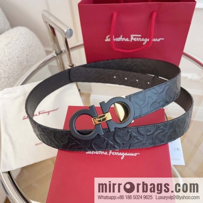 Ferragamo 🅿 Original Leather Purchasing Grade 3.5cm Precision Brass Hardware Belt