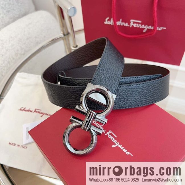 Ferragamo 🅿 Original Leather Purchasing Grade 3.5cm Precision Brass Hardware Belt