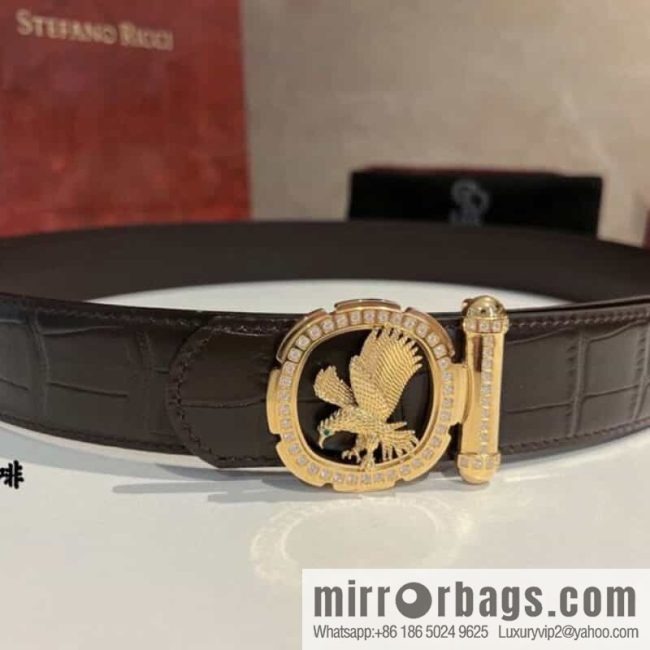 STEFANO RICCI STEFANO RICCI STEFANO RICCI Classic New Stainless Steel Eagle Head with Diamond Buckle 3.8cm Men\'s Belt - Image 3