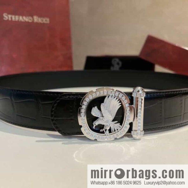 STEFANO RICCI STEFANO RICCI STEFANO RICCI Classic New Stainless Steel Eagle Head with Diamond Buckle 3.8cm Men\'s Belt - Image 2