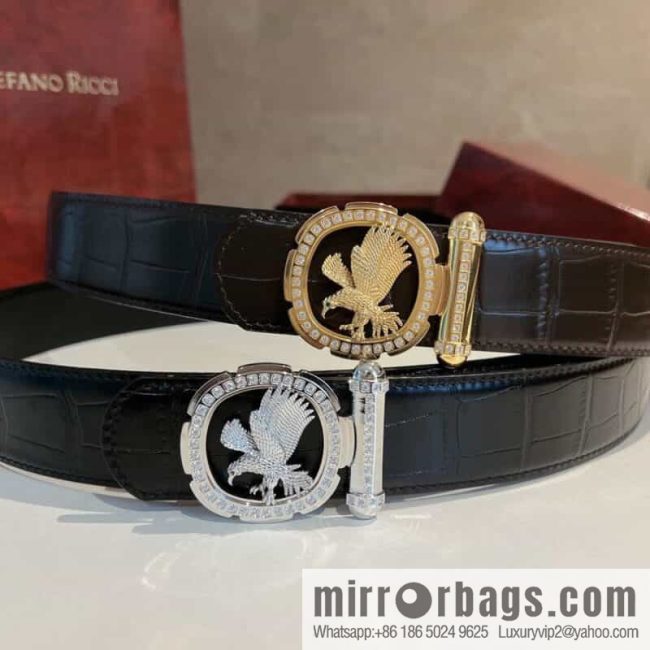 STEFANO RICCI STEFANO RICCI STEFANO RICCI Classic New Stainless Steel Eagle Head with Diamond Buckle 3.8cm Men\'s Belt