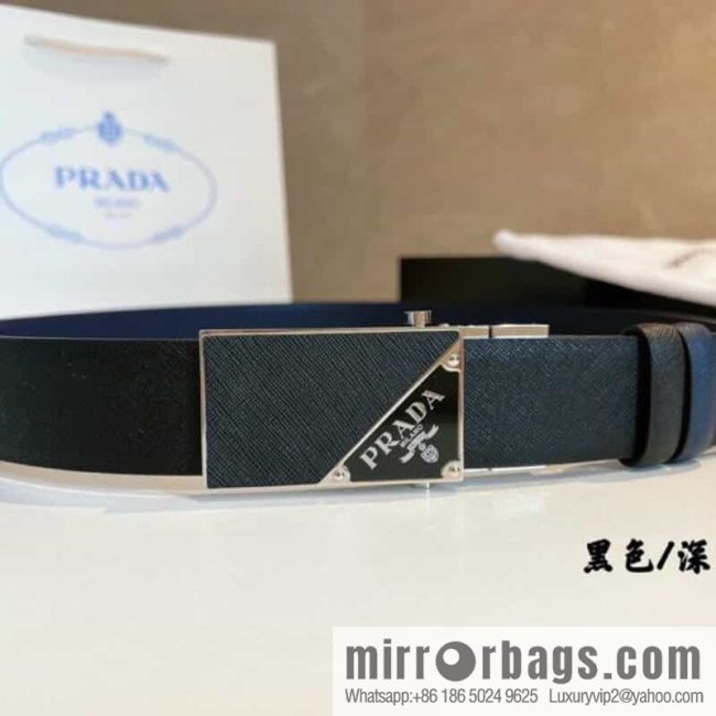 PRADA/PRADA, with pulley-style metal buckle men\'s 3.5cm belt - Image 3