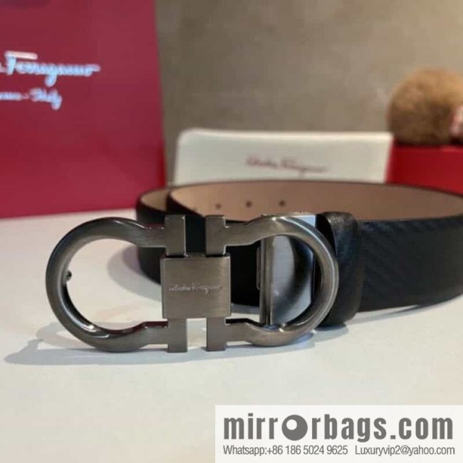 Ferragamo Ferragamo, exquisite 8-figure metal clasp, metal clasp flat brushed belt 3.5cm - Image 4