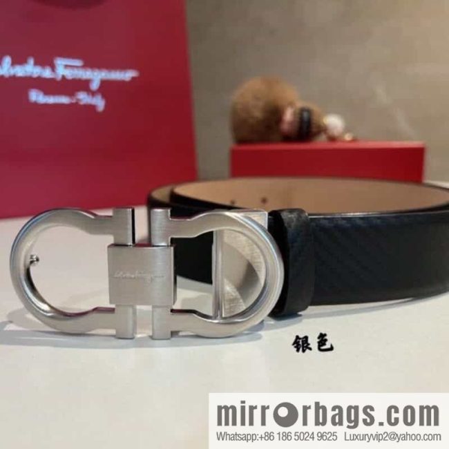Ferragamo Ferragamo, exquisite 8-figure metal clasp, metal clasp flat brushed belt 3.5cm - Image 2