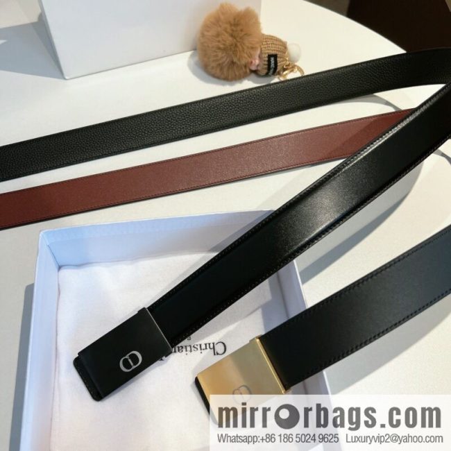 DIOR Dior, cowhide leather two-sided brushed craft plate buckle 35mm belt