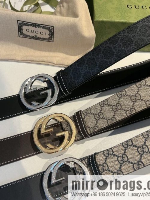 GUCCI Gucci, Men\'s PVC with Leather Double G Stainless Steel Rolling Sand Metal Buckle 38mm Belt