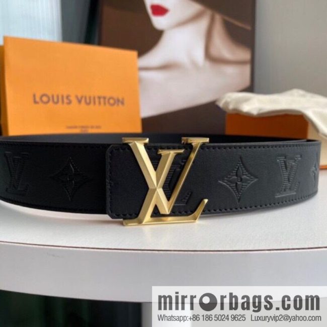 LV/Louis Vuitton, letter rhombus metal buckle black cowhide embossed belt 40mm - Image 3