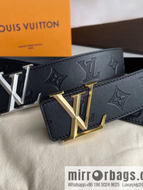 LV/Louis Vuitton, letter rhombus metal buckle black cowhide embossed belt 40mm