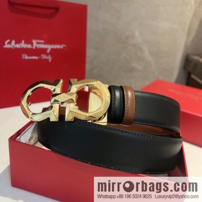 Ferragamo Ferragamo, Exquisite 8-Figure Rhombus Metal Buckle Men\'s Textured Belt - Image 3