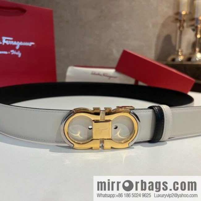 Salvatore Ferragamo Metal Buckle Two-Tone Design Men\'s Belt 3,5cm - Image 4
