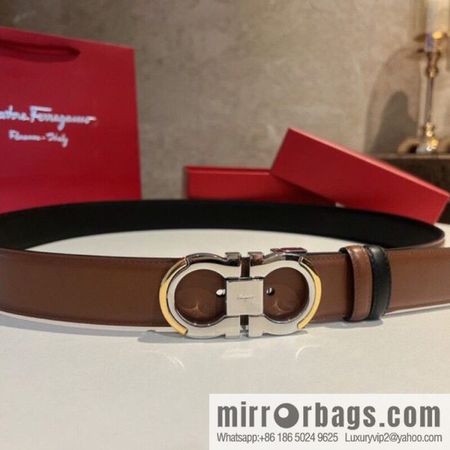 Salvatore Ferragamo Metal Buckle Two-Tone Design Men\'s Belt 3,5cm - Image 3