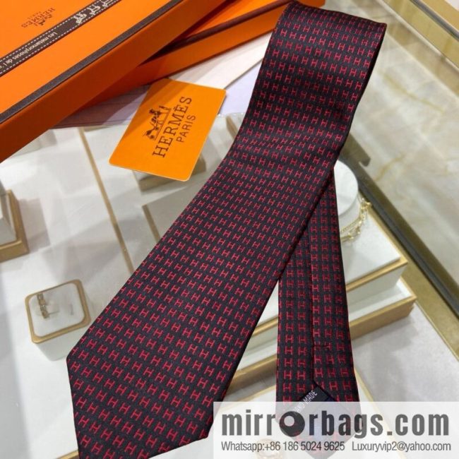 Hermes 100% Top Twill Silk H-Pattern Jacquard Tie - Image 7