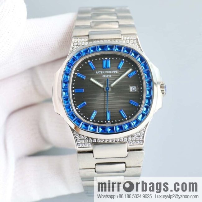 T square diamond ring literal steel belt - Patek Philippe Nautilus 5711 diamond-encrusted limited edition series Cal.324 movement watch - Image 2