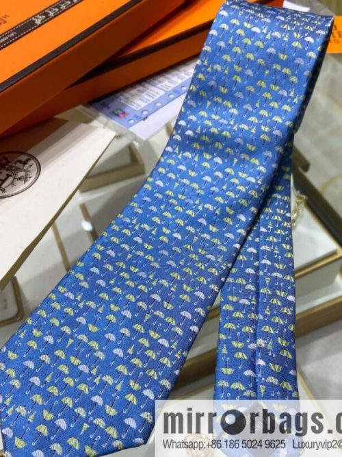 Hermes 100% Premium Twill Silk Umbrella Print Tie