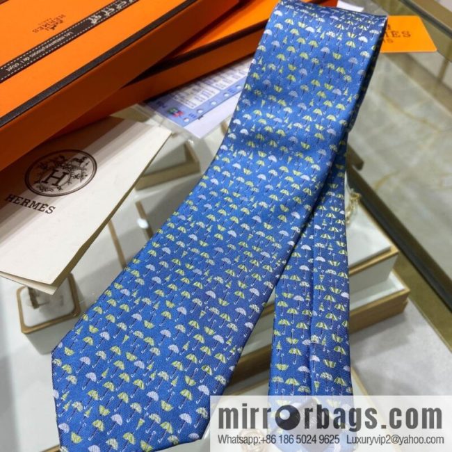 Hermes 100% Premium Twill Silk Umbrella Print Tie