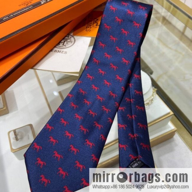 Hermes 100% Top Twill Silk H Horse Pattern Tie