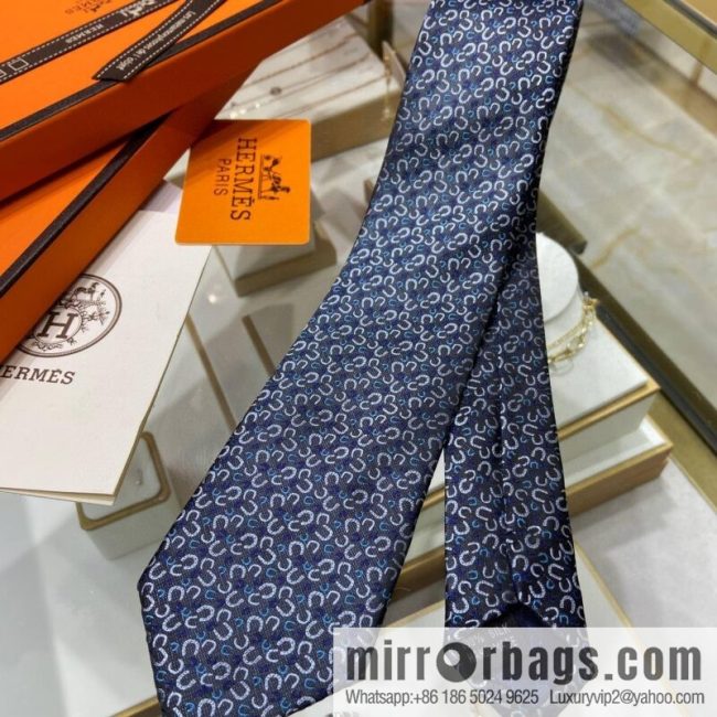 Hermes 100% Premium Twill Silk Horseshoe Tie