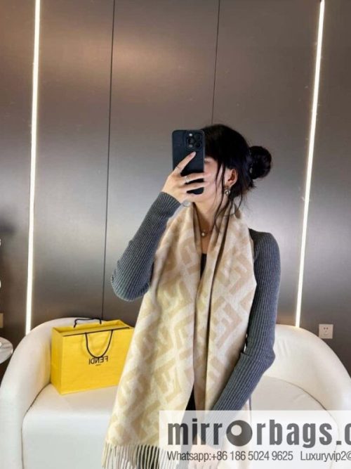 FENDI jacquard weave FF pattern, long fringed scarf