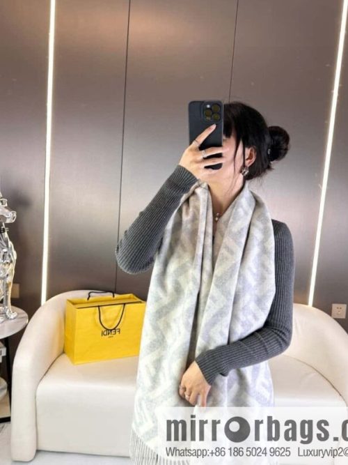 FENDI jacquard weave FF pattern, long fringed scarf